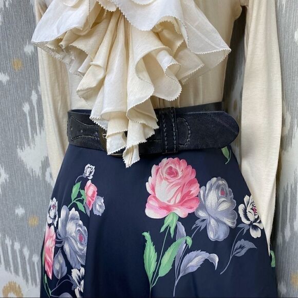 Vtg Ralph Lauren Navy Multi Floral A-Line Skirt - Picture 1 of 16